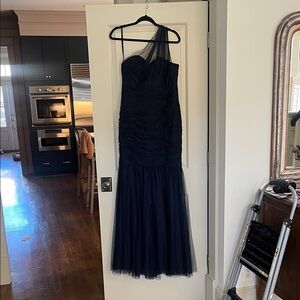 Amsale Navy One Shoulder Gown